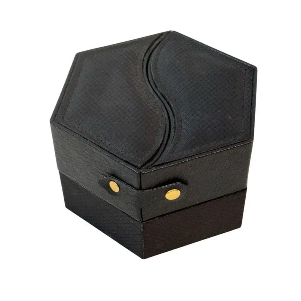 Hexagon Jewelry Box Swivel Compact Slide Outs Multi Compartment in Black